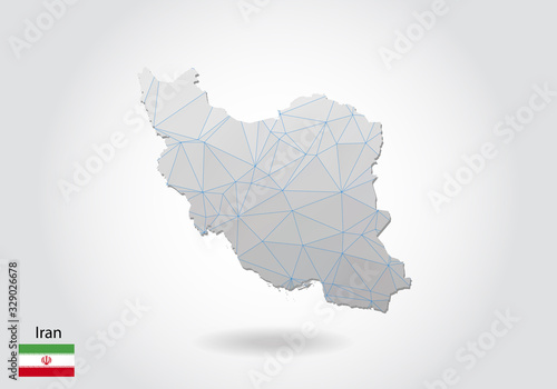 Vector map of iran with trendy triangles design in polygonal style on dark background, map shape in modern 3d paper cut art style. layered papercraft cutout design.