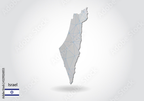 Vector map of israel with trendy triangles design in polygonal style on dark background, map shape in modern 3d paper cut art style. layered papercraft cutout design.