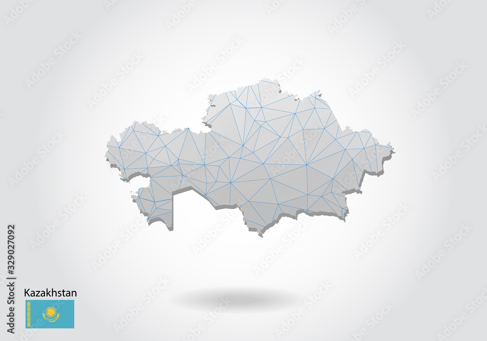 Vector map of Kazakhstan with trendy triangles design in polygonal style on dark background, map shape in modern 3d paper cut art style. layered papercraft cutout design.