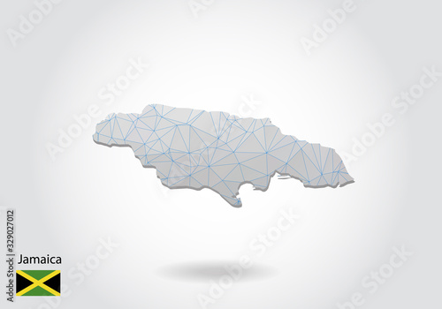 Vector map of Jamaica with trendy triangles design in polygonal style on dark background, map shape in modern 3d paper cut art style. layered papercraft cutout design.