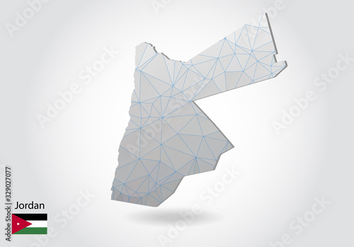 Vector map of Jordan with trendy triangles design in polygonal style on dark background, map shape in modern 3d paper cut art style. layered papercraft cutout design.