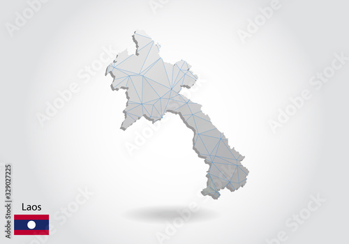 Vector map of laos with trendy triangles design in polygonal style on dark background, map shape in modern 3d paper cut art style. layered papercraft cutout design.