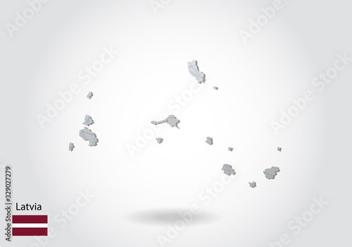 Vector map of Latvia with trendy triangles design in polygonal style on dark background, map shape in modern 3d paper cut art style. layered papercraft cutout design.