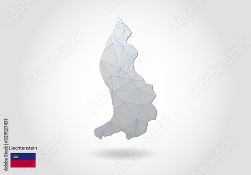 Vector map of Liechtenstein with trendy triangles design in polygonal style on dark background, map shape in modern 3d paper cut art style. layered papercraft cutout design.