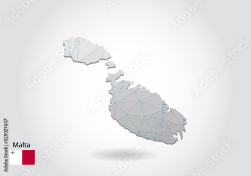 Vector map of malta with trendy triangles design in polygonal style on dark background, map shape in modern 3d paper cut art style. layered papercraft cutout design.