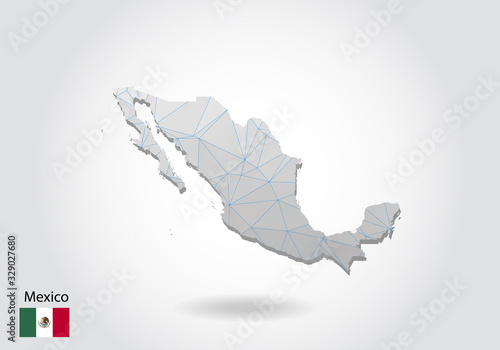Vector map of Mexico with trendy triangles design in polygonal style on dark background, map shape in modern 3d paper cut art style. layered papercraft cutout design.