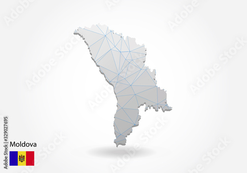 Vector map of Moldova with trendy triangles design in polygonal style on dark background, map shape in modern 3d paper cut art style. layered papercraft cutout design.