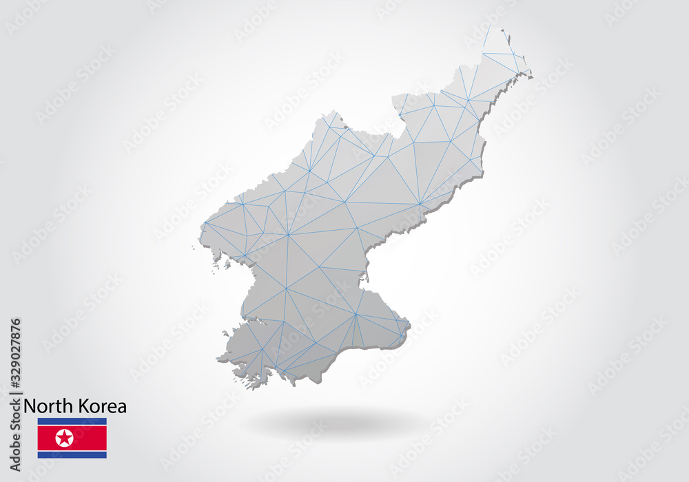 Vector polygonal North Korea map. Low poly design. map made of triangles on white background. geometric rumpled triangular low poly style gradient graphic, line dots, UI design.