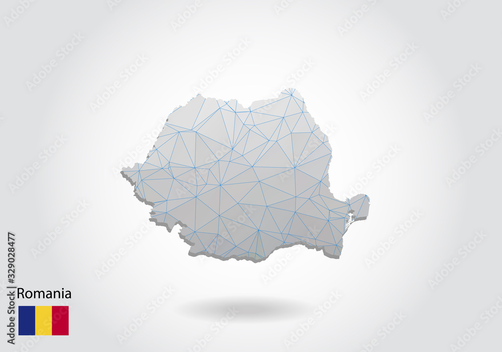 Vector polygonal Romania map. Low poly design. map made of triangles on white background. geometric rumpled triangular low poly style gradient graphic, line dots, UI design. Vector polygonal Romania map. Low poly design. map made of triangles on white background. geometric rumpled triangular low poly style gradient graphic, line dots, UI design.
