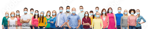 health, safety and pandemic concept - group of people wearing protective medical masks for protection from virus photo