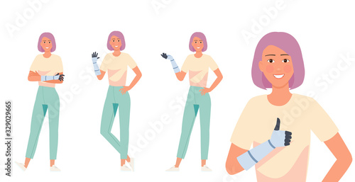 A girl with a prosthesis instead of a hand.