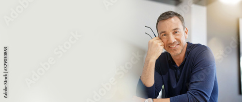 Template portrait of middle-aged man with blue shirt
