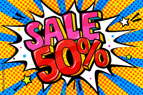 Sale fifty percent Message in pop art style