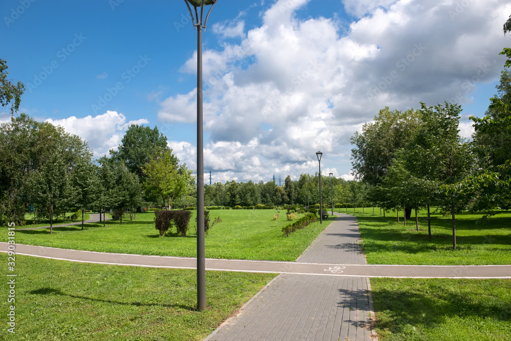 Walking paths in the Lianozovo Park. This park is located in the North East of Moscow
