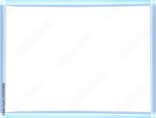 Shiny neon light sky blue border frame isolated on white background with copy space for text,pic,info. Special straight line design. Modern style decorative border -illustration.