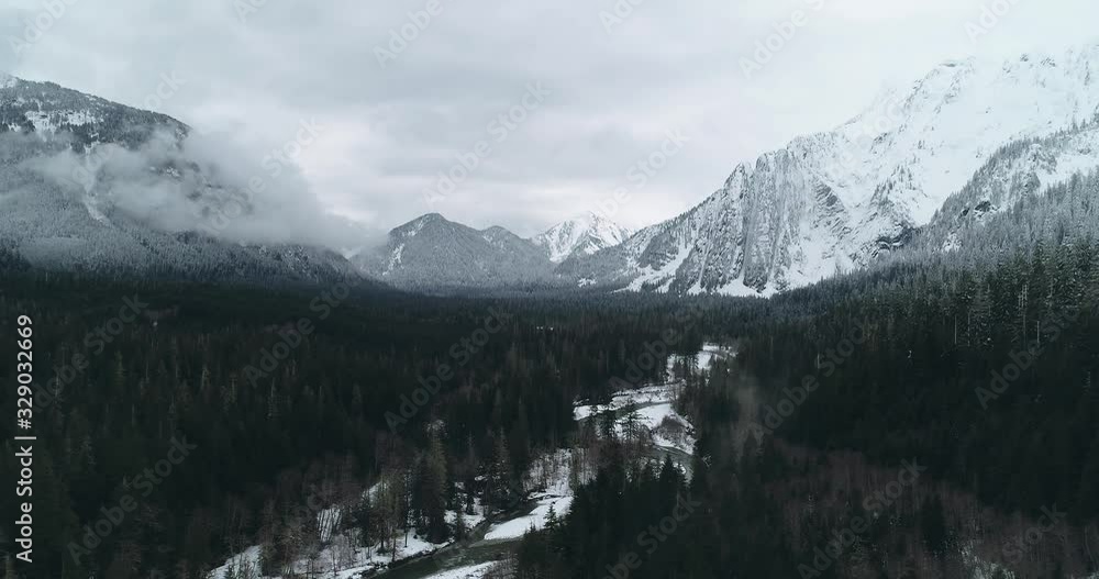 4K Aerial of Fresh Snow Mountain Valley in North Cascades National Park in Winter 4K Aerial of Fresh Snow Mountain Valley in North Cascades National Park in Winter