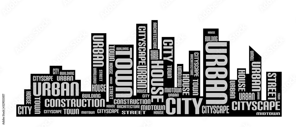 City word cloud. Urban concept. Collage made of words. Vector illustration. Isolated on white background.