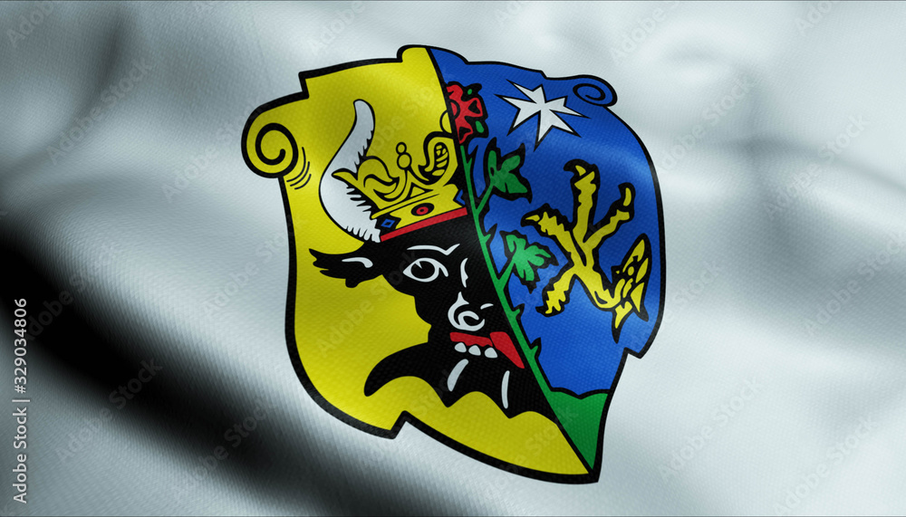 Fototapeta premium 3D Waving Germany City Coat of Arms Flag of Ludwigslust Closeup View