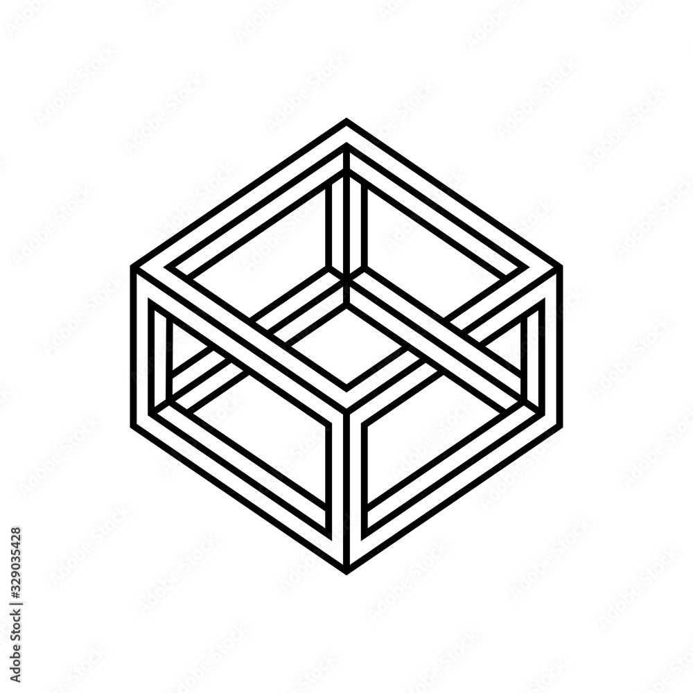 Icono lineal cubo tridimensional en perspectiva imposible en color negro Icono lineal cubo tridimensional en perspectiva imposible en color negro