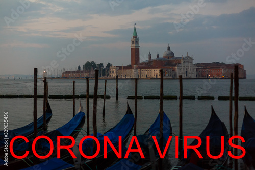 Coronavirus 2019-nCoV, COVID-19 in Italy. Venice gondolas on San Marco square, Venice, Italy.