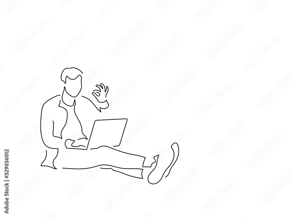 Man using a laptop isolated line drawing, vector illustration design. Technology collection. Man using a laptop isolated line drawing, vector illustration design. Technology collection.