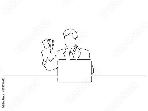 Man using a laptop isolated line drawing, vector illustration design. Technology collection.