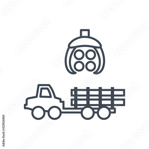 Thin line icon forestry and logging industry, forwarder and skidder photo