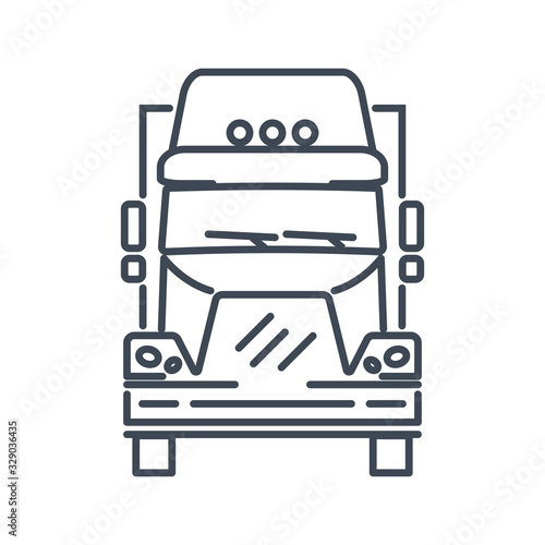Thin line icon freight road land transport, truck and trailer