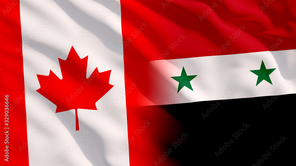 Waving Syria and Canada Flags Waving Syria and Canada Flags