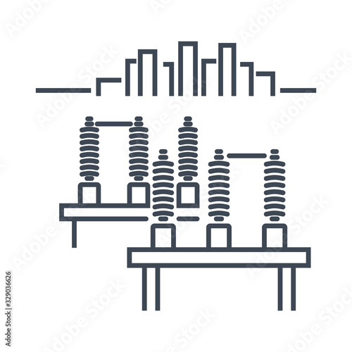 Thin line icon electric high voltage substation, switchgear