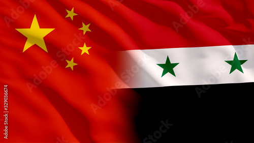 Waving Syria and China Flags