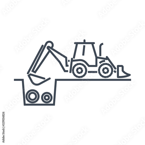 Thin line icon construction, repair sewerage, water supply