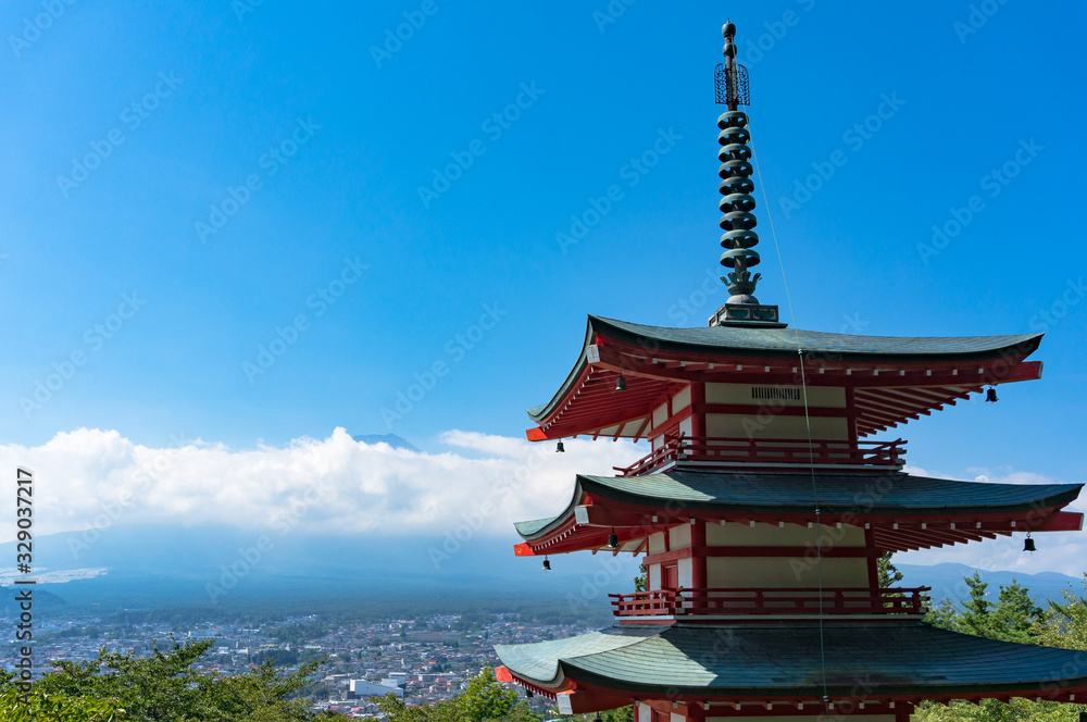 Beautiful landscape with Shureito pagoda and Mount Fuji Beautiful landscape with Shureito pagoda and Mount Fuji