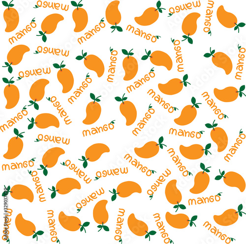 Fototapeta Naklejka Na Ścianę i Meble -  Pattern of many mango fruit with text : mango on white background.