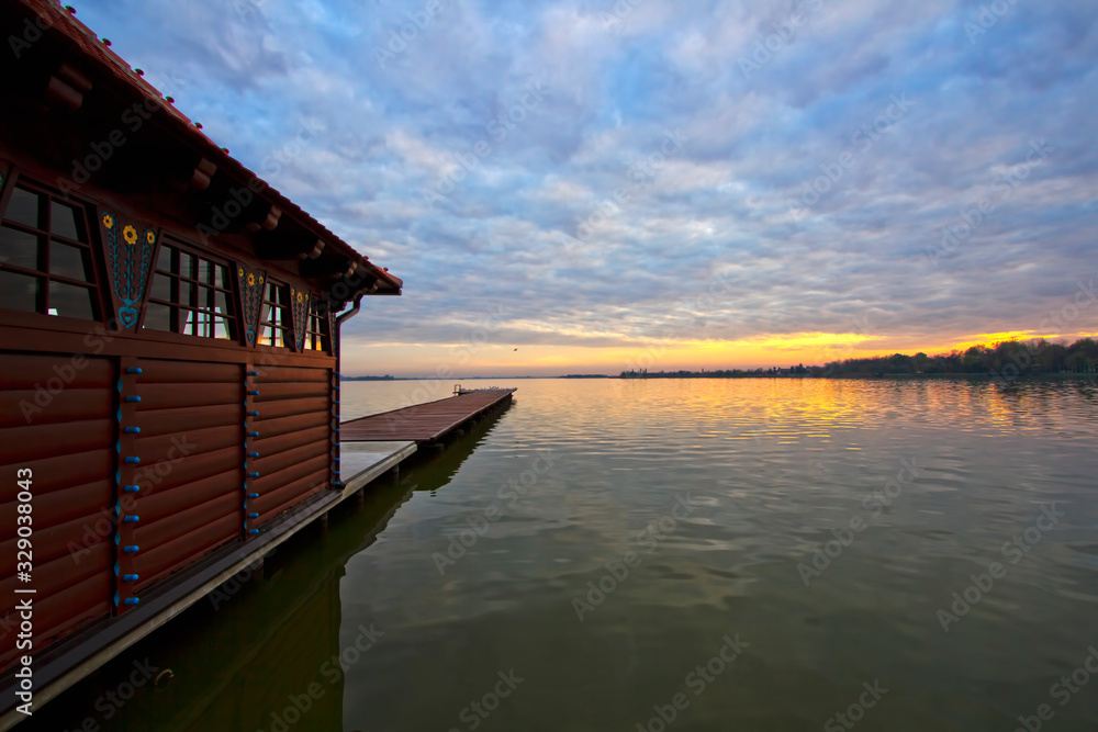 Sunset at lake Palic,near serbian town of Subotica, Vojvodina region of Serbia