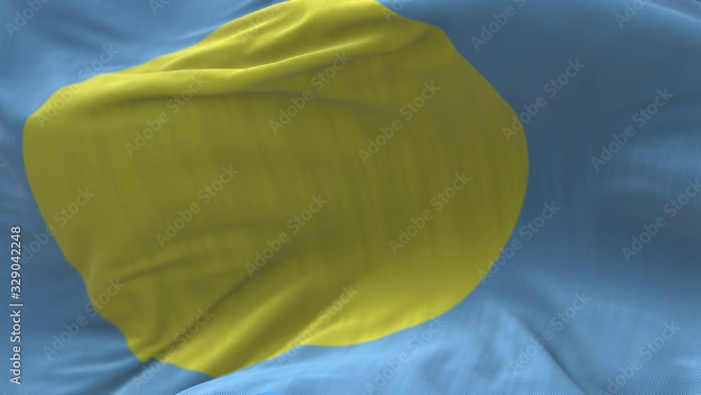 4k Palau National flag slow loop seamless waving with visible wrinkles ...