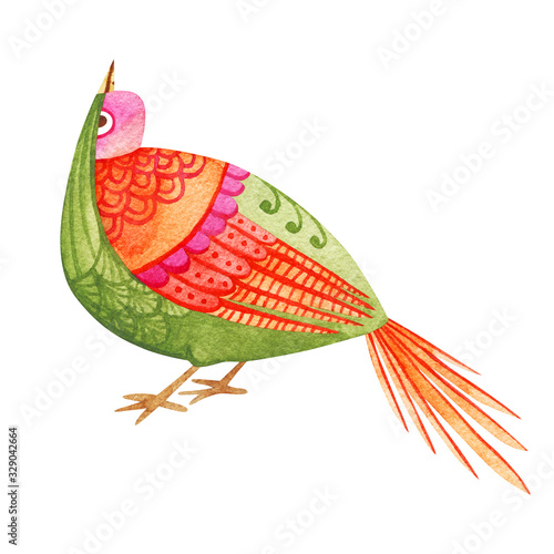 Cute watercolor little paradise bird. Fairytale hand painted illustration. Isolated on white.
