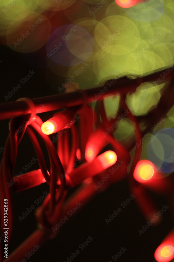 Abstract blurred red christmas lights background