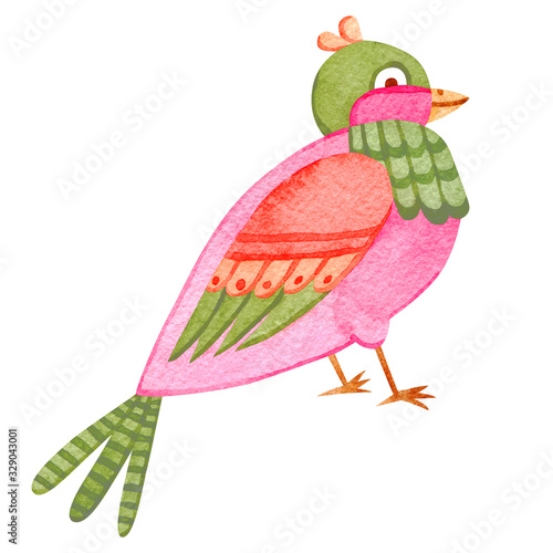 Cute watercolor little paradise bird. Fairytale hand painted illustration. Isolated on white.