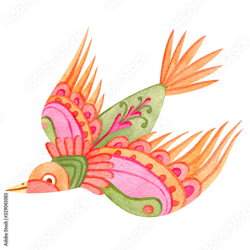 Cute watercolor little paradise bird. Fairytale hand painted illustration. Isolated on white.