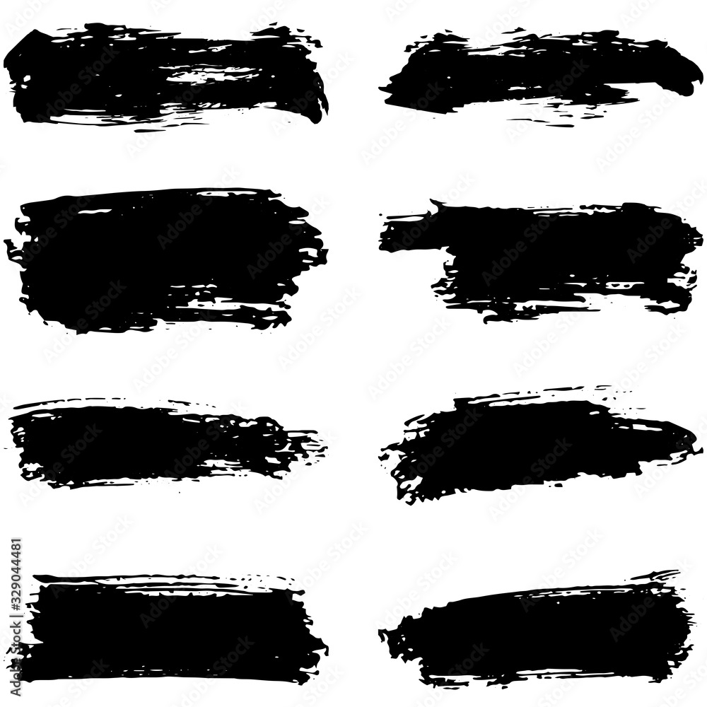 Set of black ink horizontal hand drawn brushes. Abstract isolated grunge lines, or stripes. Vector illustration. Set of black ink horizontal hand drawn brushes. Abstract isolated grunge lines, or stripes. Vector illustration.