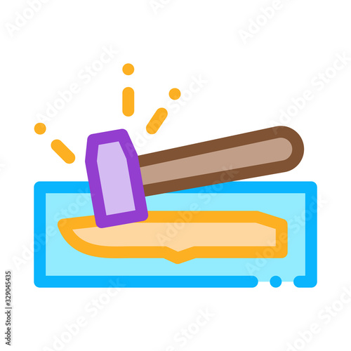 Knife Hammer Icon Vector. Outline Knife Hammer Sign. Color Isolated Contour Symbol Illustration