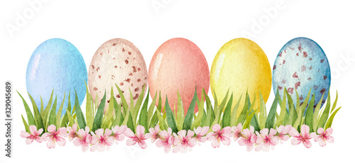 Happy Easter vector watercolor hand painted greeting card.