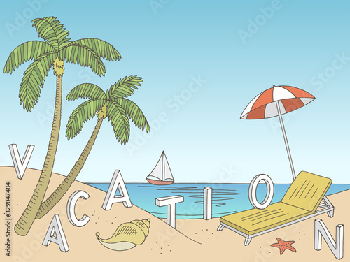 Sea coast beach graphic color landscape sketch illustration vector