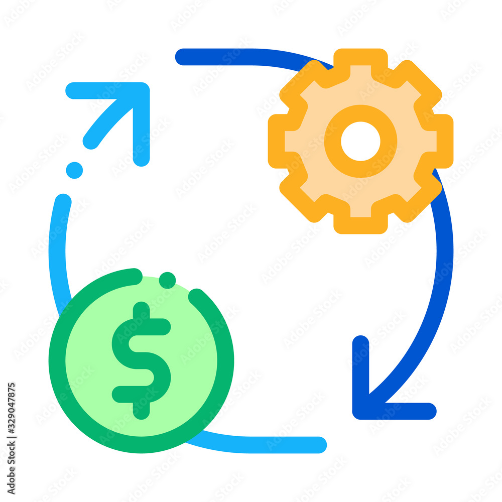 Gear Change Money Icon Vector. Outline Gear Change Money Sign. Color Isolated Contour Symbol Illustration Gear Change Money Icon Vector. Outline Gear Change Money Sign. Color Isolated Contour Symbol Illustration
