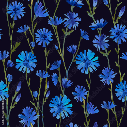 Watercolor wreath with blue flowers. Spring watercolor illustration, inscription or photo template