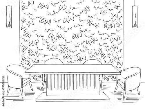 Conference room office vertical garden interior graphic black white sketch illustration vector 