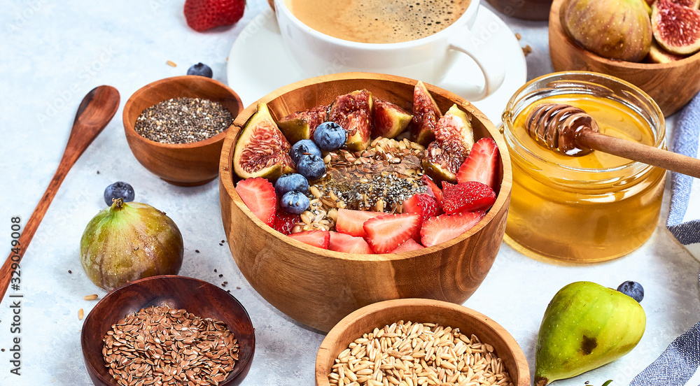 Healthy Homemade Oatmeal with Berries and seeds for Breakfast Healthy Homemade Oatmeal with Berries and seeds for Breakfast