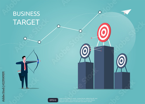 Businessman aiming the target with arrow. Focus on target vector illustration