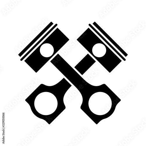 Silhouette Two crossed car motor piston icons. Outline logo for engine repair. Black simple illustration. Flat isolated vector on white background. Logotype for mechanic or piston company
